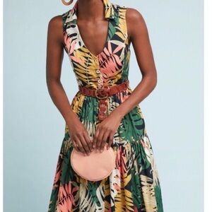 Anthropologie Eri + Ali Foliage Multicolor Tropical Midi Dress